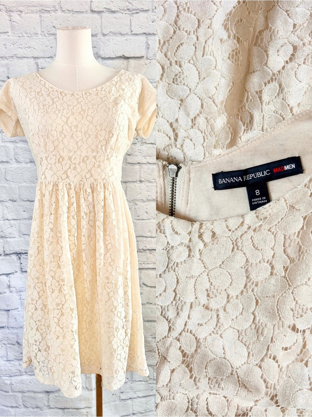 Banana Republic Cream Lace Mini Dress Fall Winter White Gold Quiet Luxury